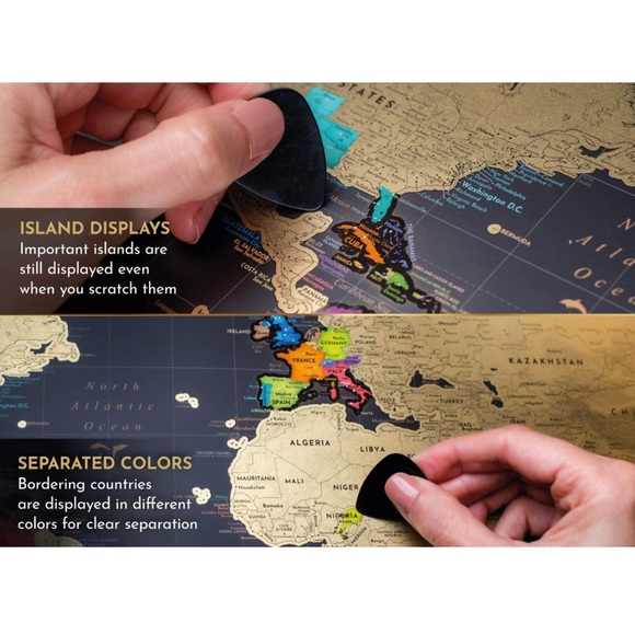 🎁NIB! Wonderlust Premium Scratch Off Map Of The World Gold Gift Set! - Picture 9 of 13
